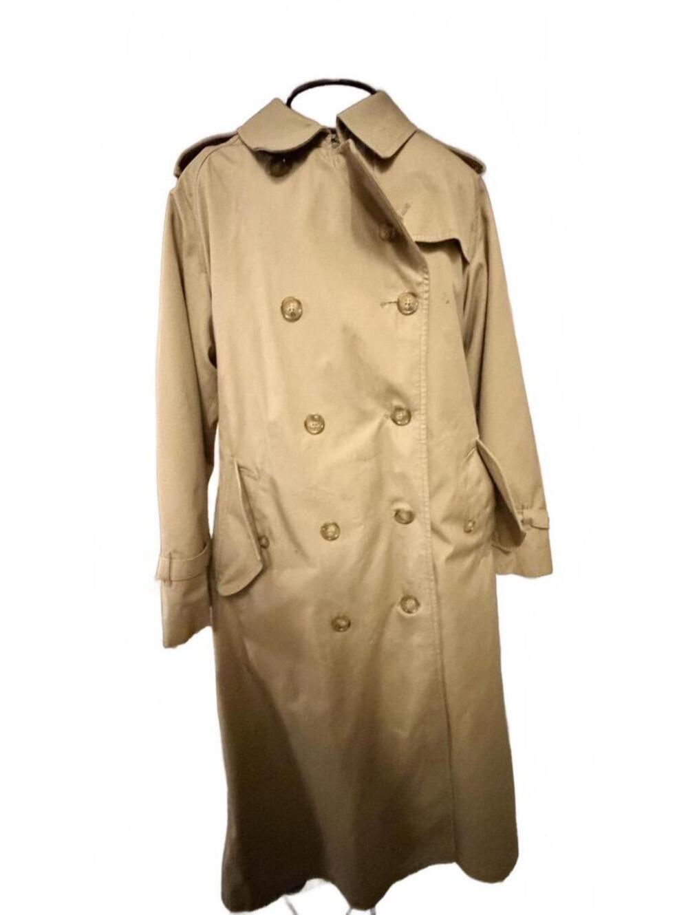 Vintage Tan Trench Coat Check Lining Removable Wool Liner Double Breasted Belted